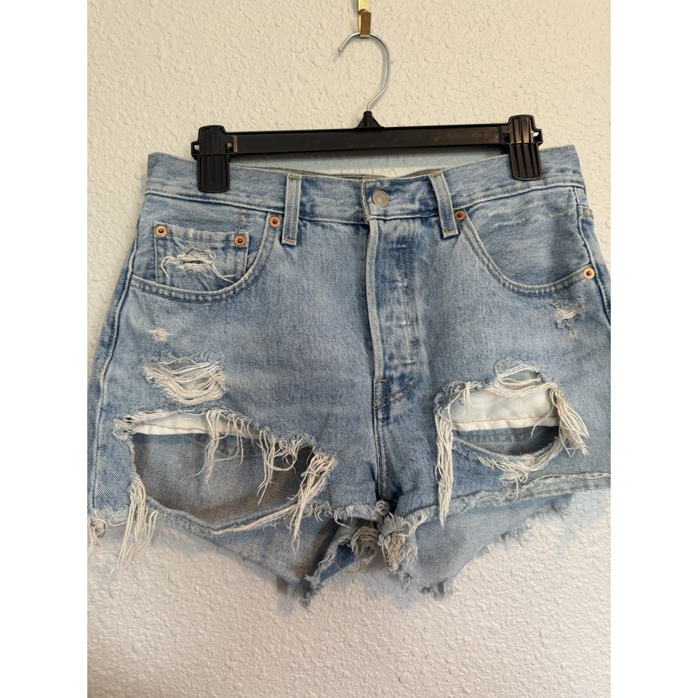 Levi's 501 Cut Off Shorts Women's Size 28 Blue Denim Distressed Boho Button Fly